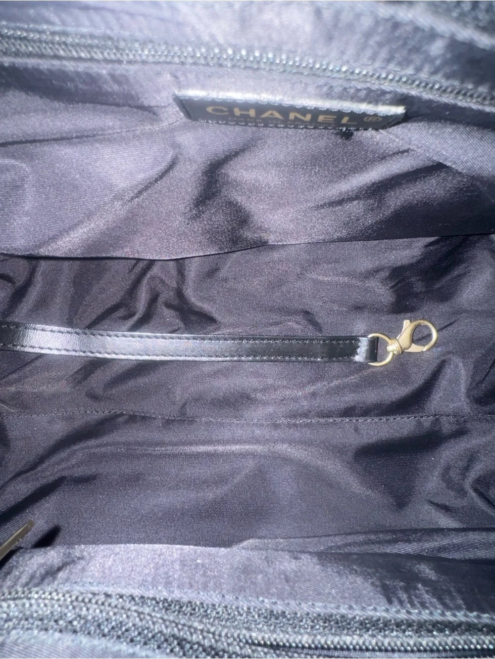 CHANEL Black Jacquard travel line Tote EUC